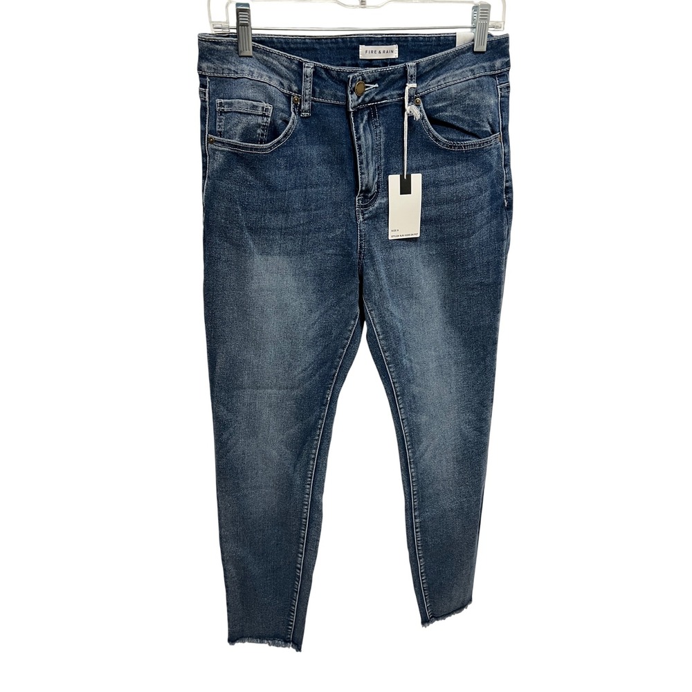 NWT Fire & Rain Womens Comfort Denim Skinny Jeans‎ Dark Wash Raw Hem Size 9/28